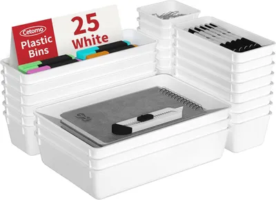 Productafbeelding van Ladeorganizerset 25 stuks, 4 maten, wit, kunststof, voor keukengerei