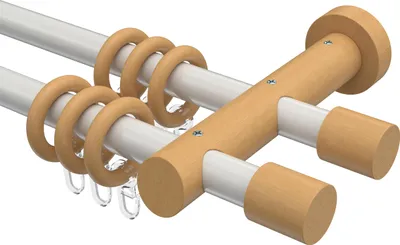 Produktbild von Interdeco Gardinenstange / Vorhangstange Weiß / Buche lackiert, Typ Talena Feta (Kappe), 20 mm Ø 2-läufig, 260 cm
