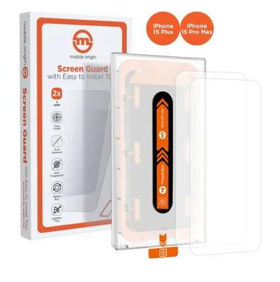 Obrázek produktu pro Mobile Origin Orange Screen Guard, Apple, iPhone 15 Pro Max / 15 Plus, Odolné proti poškrábání, Nárazuvzdorné, Průhledná, 2 kusů