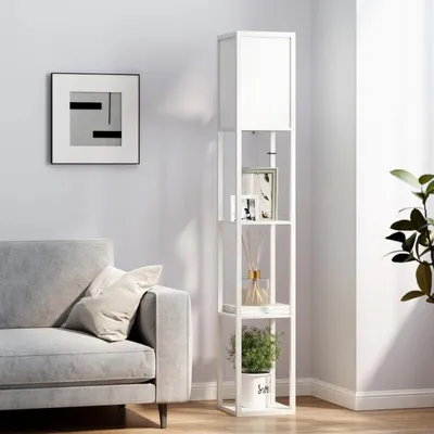 Immagine prodotto di Fortuna Lai Lampada da terra con ripiani, lampada da terra, legno, 26 x 26 x 160 cm, per soggiorno/camera da letto (senza lampadina)