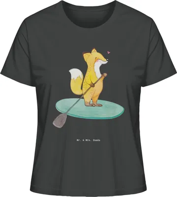 Produktbild von Mr. & Mrs. Panda Baumwoll T-Shirt Damen Fuchs Stand Up Paddling Größe S - Anthrazit - Geschenk, SUB, Paddle Boarding, Oberteil, Basic, Subben, Baumwollshirt, Kurzarmshirt