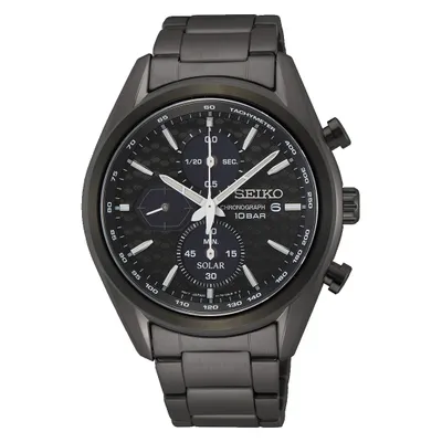 A close-up studio shot of a men's wristwatch.