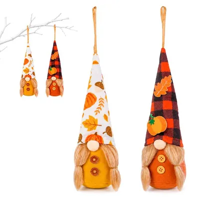 2 Plüsch-Herbstzwerge mit Ahornblättern, Dekoration