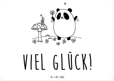 Produktbild von Mr. & Mrs. Panda Schild Panda Glück DIN A3 - Weiß - Geschenk, Metallschild, tafel, Türschild, Blechtafel, Wandbild