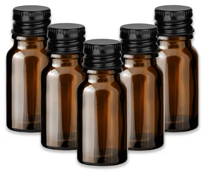 Produktbild von 5x Braune Glasflasche 10 ml mit schwarzem Aluminium Schraubverschluss