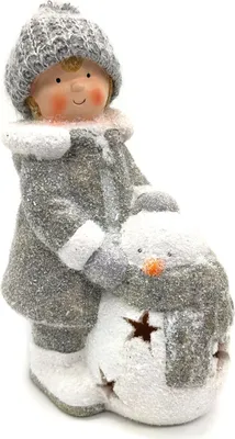 Produktbild von Winterkind Junge mit LED Schneemann 27cm Dekofigur Weihnachtsdeko