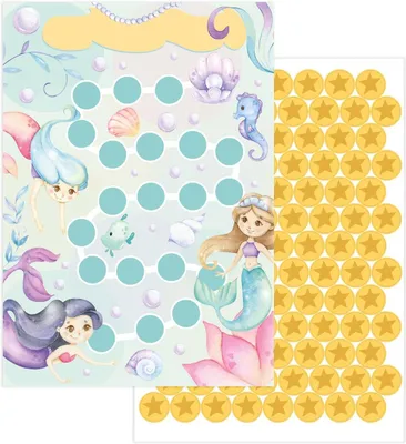 Immagine prodotto di Carta premi con adesivi a tema sirena, confezione da 10 pezzi, per bambini