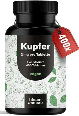 Produktbild von Bloom Naturals Kupfer Tabletten 400 Stück 2 mg vegan