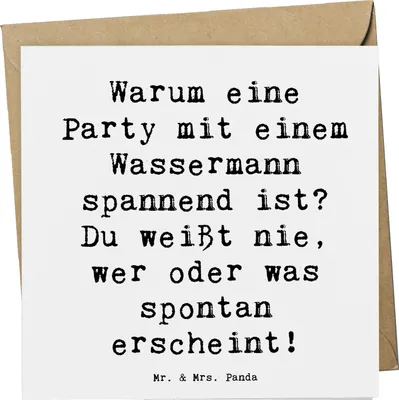 Produktbild von Mr. & Mrs. Panda Grußkarte Spruch Wassermann Party - Weiß - Geschenk, Spontanität, Charakter, Geschenke Astrologie, Überraschung, Tierkreiszeichen, doppelkarte, faltkarte