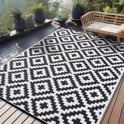 Image de Toile d'extérieur pour balcon et terrasse, résistante aux UV, en plastique, 240 x 300 cm, noir et blanc