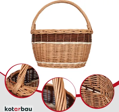 Produktbild von KOTARBAU® Weidenkorb Einkaufskorb geflochten 420 x 280 mm Korb aus Weide Braun groß Einkaufskorb geflochten Weide Weidenkörbe Korb mit Henkel Einkaufskörbe aus Weide Weidenkorb Pilzkorb Weide