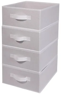 Aufbewahrungsboxen faltbar, 4 Stück, 39x28,5x14 cm, weiß, Stoff