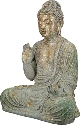 A Buddha statue sitting in meditation.