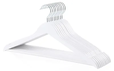 Immagine prodotto di A. Gruppo di 10 appendini in legno per abiti, colore bianco, dimensioni 44x22 cm