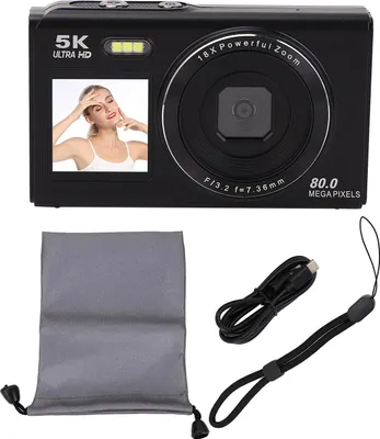 Produktbild von Digitalkamera 5K 80MP Doppelbildschirm Autofokus 18x Zoom WiFi mit Blitz für das Travel Live -Streaming Schwarz