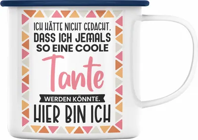 Produktbild von Trendation - Beste Tante Ever Emaille Tasse Geschenk Geburtstag Weihnachten Lustig Geschenkideen von Nichte Lieblingstante Hier Bin Ich (Blau)