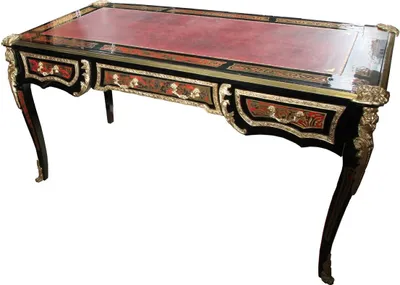 Produktbild von Casa Padrino Barock Boulle Schreibtisch Schwarz / Gold / Rot - 161 cm x 83 cm x H 82 cm
