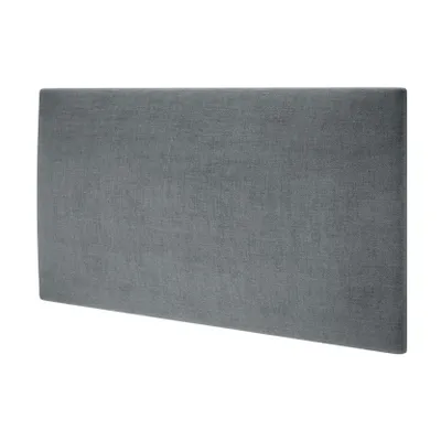 A gray fabric headboard is shown against a white background.