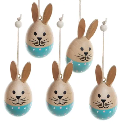 Produktbild von 5 Osterhasen zum Aufhängen 7,5 cm türkis natur - Osterschmuck