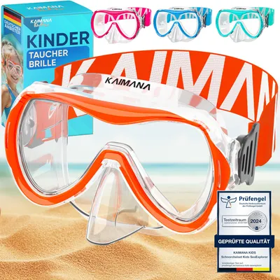 Produktbild von Das Neue KAIMANA® SeaExplorer Tauchermaske Kinder + Tragetasche, Taucherbrille Kinder, Taucherbrille mit Stoffband