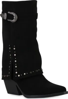 Produktbild von VAN HILL Damen Cowboystiefel Stiefel Spitze Nieten Schuhe 841523, Farbe: Schwarz, Größe: 40