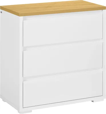 Image de Commode - Commode à tiroirs - 3 tiroirs - Sans poignée - Moderne - 70 x 37 x 75 cm - Pour chambre/salon/bureau - Blanc
