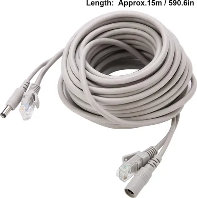 Zdjęcie produktu dla kabel 5M/10M/15M/20M RJ45+DC Ethernet CCTV do kamer IP, systemu NVR, 10 Mb/s, 100 Mb/s (15 m)