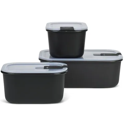 Productafbeelding van Mepal – Set van 3 luchtdichte containers EasyClip – Schalen met deksel en kliksluiting – Geschikt voor magnetron, stoomoven, koelkast en vriezer – 2 x 450 ml + 1000 ml – Nordic zwart