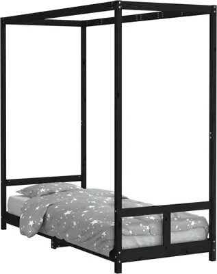 Image de vidaXL Lit d'enfant noir 80x200 cm pin massif