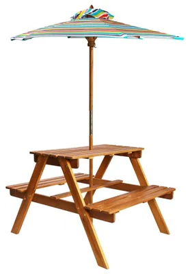 Productafbeelding van Houten Picknicktafel met Afneembare Parasol voor Kinderen