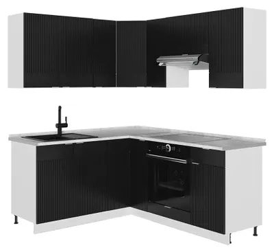 Produktbild von Eckküche Vicco Fame-Line Schwarz gestreift/Weiß 190 x 160 cm ohne Arbeitsplatte, Model 51099