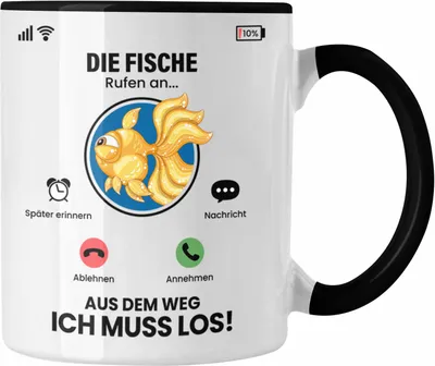 Produktbild von Trendation - Die Fische Rufen An Tasse Geschenk für Fische Züchter Besitzer Geschenkidee Lustig Spruch (Schwarz)