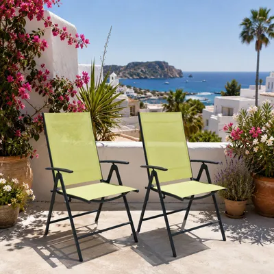 2er Garten Klappstuhl Gartenstuhl - Textilen Anthrazit Limegrün 7 Pos.