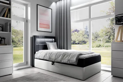 Produktbild von Boxspringbett Gästebett Kinderbett FABIAN Nr.1 80x200cm Weiss-Schwarz