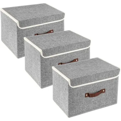 Produktbild von Faltbare Aufbewahrungsbox mit Deckel, Stoff, Waschbar, 38x25x25 cm, 3 Stück, Grau