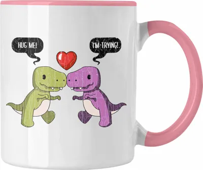 Produktbild von Trendation - Valentinstag Tasse Geschenk für Ihn Sie Lustig Dinosaurier Geschenkidee Becher Freund Freundin Liebe Paare (Rosa)