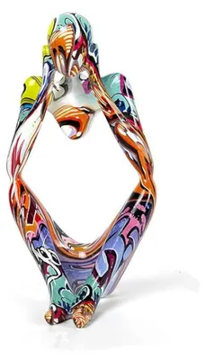 Produktbild von Denker-Skulptur, abstrakt – Dekorative Skulptur – Bunte Ornamente – Harz-Skulptur – Skandinavische Kunst – 14 x 10,5 x 22,5 cm – Dekorative Figur