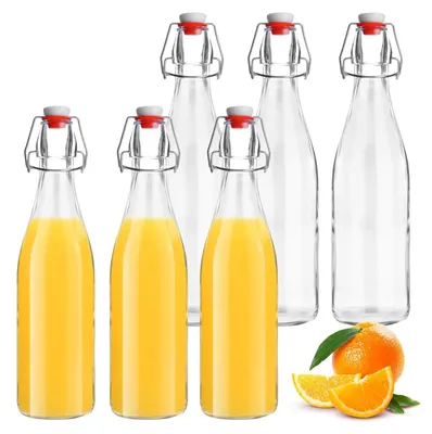 Zdjęcie produktu dla Zestaw 6 szklanych butelek z korkiem - Do oleju i soku