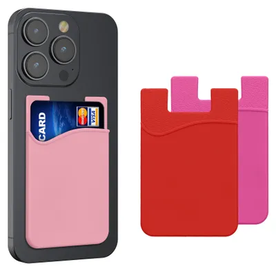 Produktbild von kwmobile 3x Kartenhalter Hülle für Smartphone - selbstklebend - Aufklebbare Silikon Kreditkarten Tasche Rosa Pink Rot - Maße 8,5x5,5cm