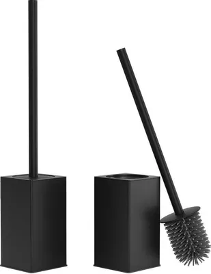 Image de Support de brosse de toilettes, lot de 2, brosse de toilettes noire, métal, sur pied