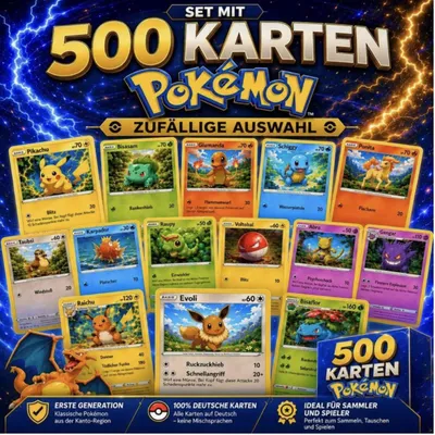Produktbild von Pokémon 500 deutsche Karten inkl. 50 glänzende Sammelkarten