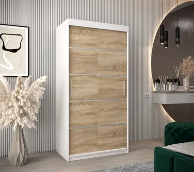 Image de MINIO Armoire 100 cm VERONA 1 blanc mat / Sonoma