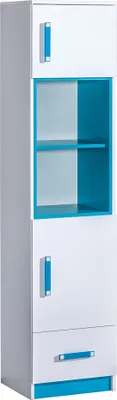 Produktbild von Furniture24 Regal TRAFIKO 04 mit 2 Türen und Schublade, Schrank, Hochschrank für Jugend und Kinderzimmer Weiß/Türkis