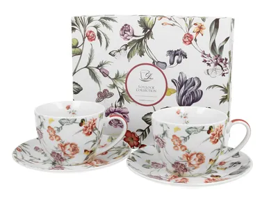 Produktbild von DUO FLORAL 2er-Set Tassen 250 ml MILAGROS mit Untertassen, New Bone China Porzellan