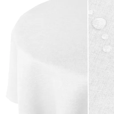 Produktbild von LEINEN Optik Rund 220 cm WEISS Tischdecke bügelfrei pflegeleicht Gartentischdecke Leinenoptik Fleckschutz