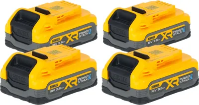 Imagen del producto de Juego de baterías DeWalt DCBP 318 S4 con 4 baterías Powerstack de 18 V, 3,5 Ah / 3500 mAh XR Li-Ion, con indicador de nivel de carga