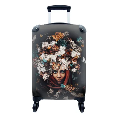 Produktbild von MuchoWow® Koffer Handgepäck Trolley Rollkoffer Kleine Reisekoffer mit 4 Rollen - Blumen - Schmetterling - Frauen - Kopftuch - Cabin Size < 55x40x23 cm & 55x40x20 cm - Fotokoffer - Kabinenkoffer - Boardgepäck - Reise-Box - Reisekoffer - Reisegepäck - Koffer mit Bild - Trolley für Kinder