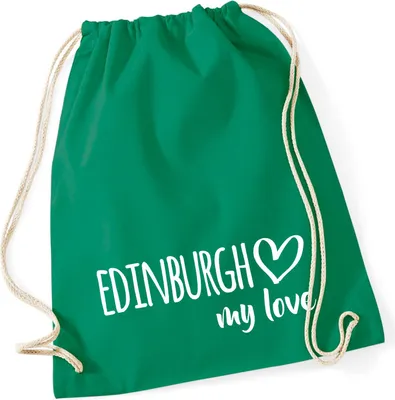 Produktbild von Huuraa Turnbeutel Edinburgh my love 12 Liter Kelly Green Baumwolle Rucksack Geschenkidee