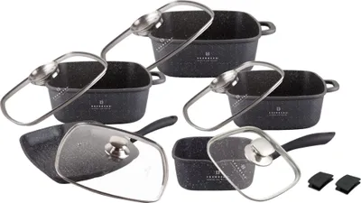 Produktbild von 10-teiliges Topfset mit Bratpfanne & Grillpfanne – Granitbeschichtung – Geeignet für Induktion
