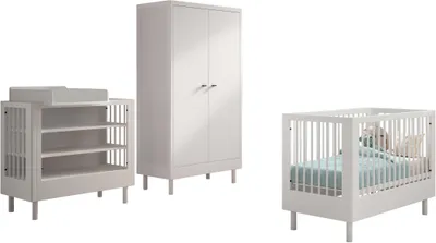 Produktbild von Babyzimmer Forrest: Babybett 60x120cm, Wickeltisch, Kleiderschrank - Weißbuche